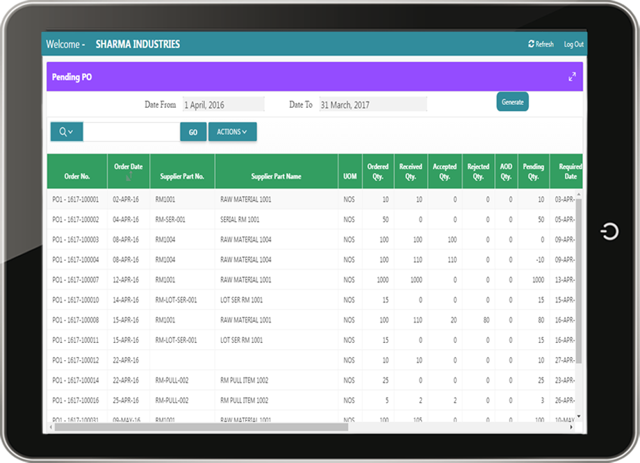 Supplier Portal purchase order in ERP