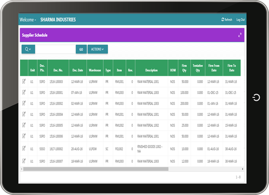 supplier schedule portal purchase order in ERP