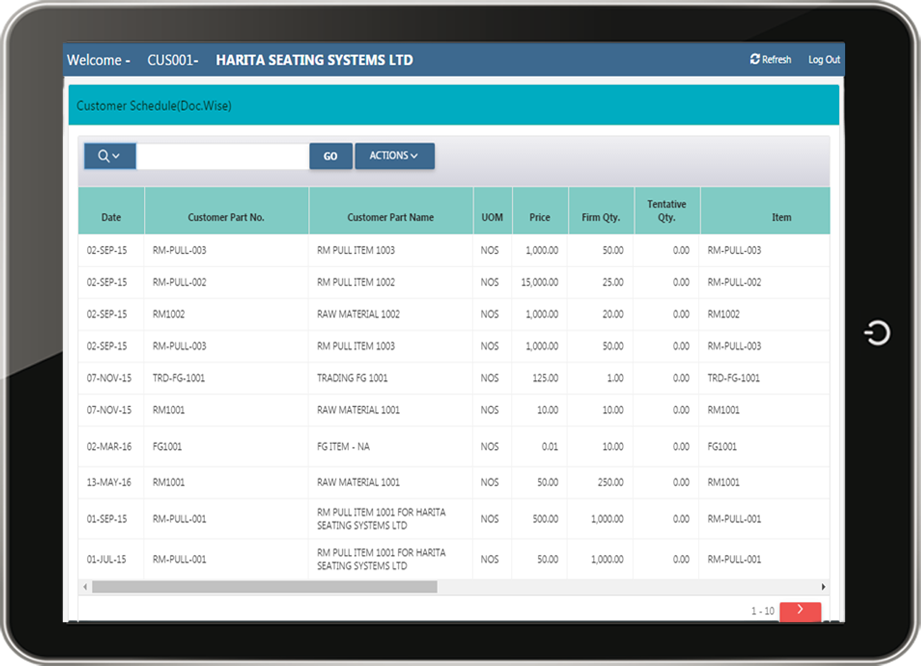 sales order customer schedule portal in ERP