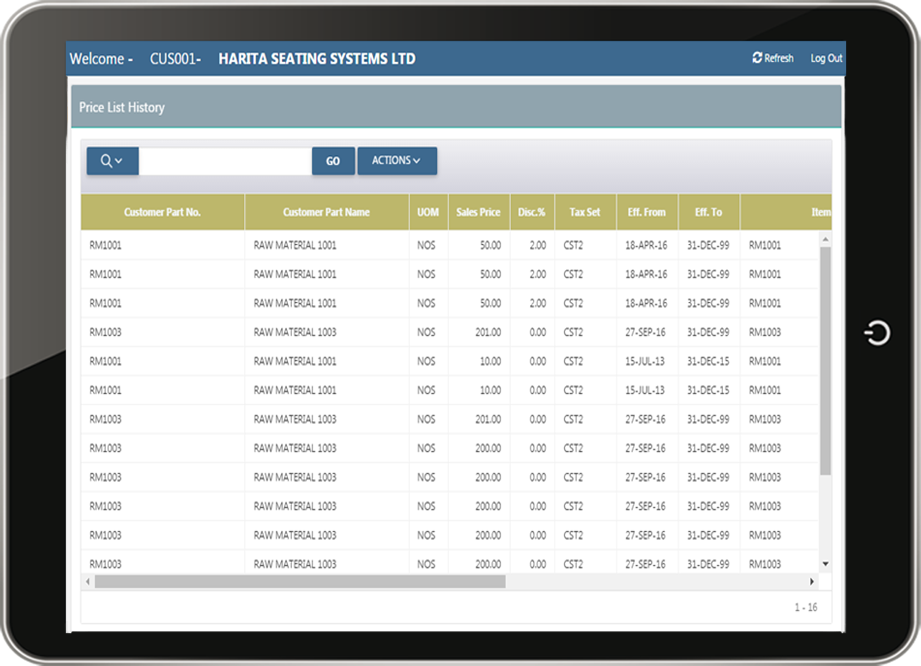 sales order price list portal in ERP